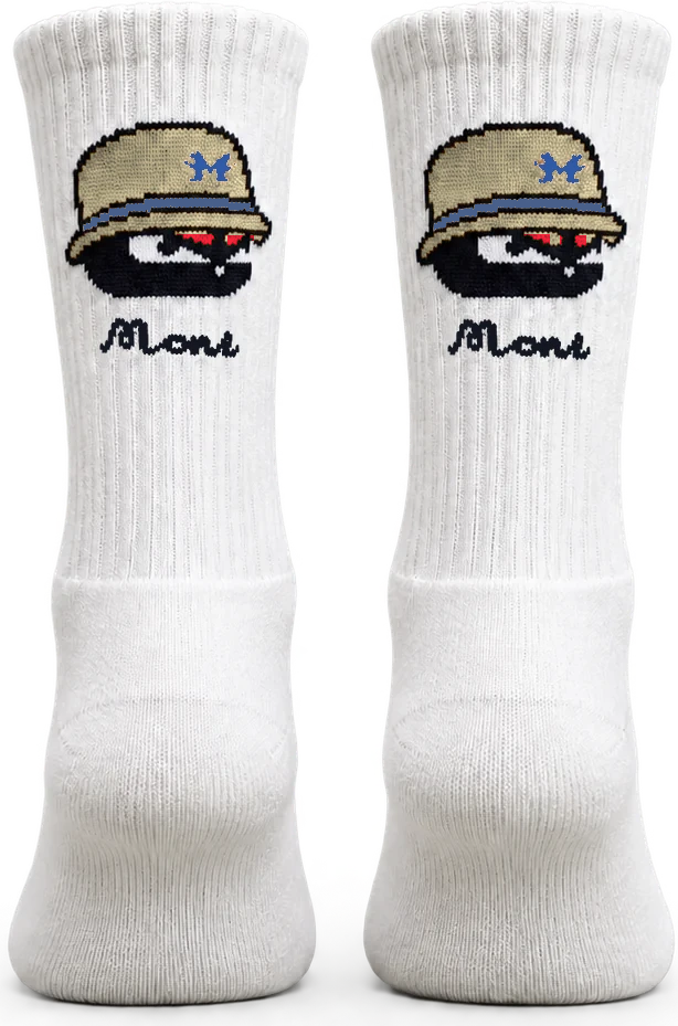 MONS beige accent sports socks, product-only rear view with the full MONS logo on the cuff